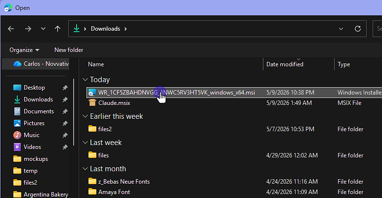 Click "WR_1CF5ZBAHDNVGG_1NWC5RV3HT5VK_windows_x64.msi"