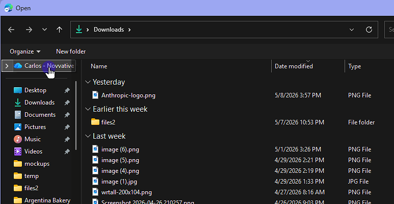 Click "Carlos - Novvative (OneDrive)"