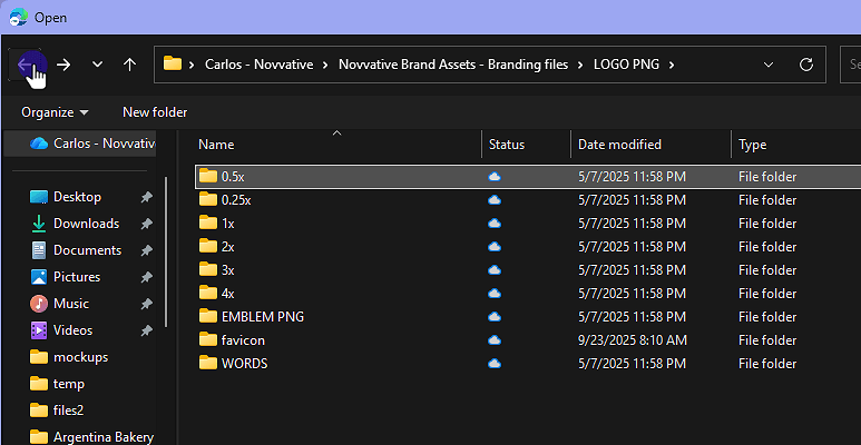 Click "Back to Novvative Brand Assets - Branding files (Alt + Left Arrow)"
